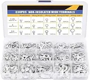 330PCS Uninsulated Wire Connector Kit,Tinned Red Copper Brazing Seam Fork Ring Terminal,AWG 22-10 Wire Crimp Connector,Insulated Connector,Tinned Uninsulated Copper Ring Fork Terminal