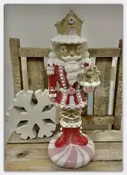 New Sparkly Pink Gingerbread Nutcracker With House Hat, Cookies & Candy Decor