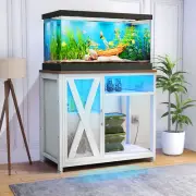 40-50 Gallon Metal Fish Tank Stand w/ LED Light & Power Outlets 3-Tier Storage