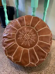 NEW Moroccan Grain Leather Pouf Pouffe Ottoman Footstool BROWN / TAN - AU SELLER
