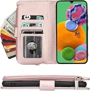 Cavor for Samsung Galaxy A90 5G Case,PU Leather Zip Pocket Wallet Flip Cover Case Magnetic Closure Book Design with Kickstand Feature & Card Slots Compartment for Samsung Galaxy A90 5G(6.7")-Pink