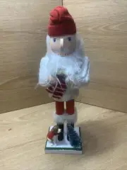 Santa Lumberjack Nutcracker Figurine Red White Wooden Dog 14" Christmas Decor