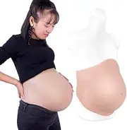 YEEFAIRY Full Silicone Fake Pregnant Belly Artificial Prosthetic Pregnancy Prop Dress Up for Theatre Actor Performance Costume Film Realistic Maternity Cosplay (8-10 Months L Size, Beige)