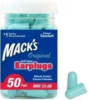 Macks Original Soft Foam Earplugs, 50 Pair - 32Db Highest NRR, Comfortable Ear