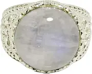 [MOONEYE] Huge Rainbow Moonstone 925 Sterling Silver Solitaire Statement Dome Party Wear Ring