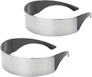 2Pcs Futuristic Glasses Prom Glasses Future Soldier Space Alien Robot Sunglasses Metallic Silver for Party Festive Cosplay Costume (Silver)