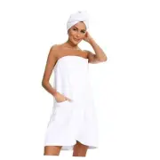 Plus Size Spa Wrap Towel for Women 2X/3X, Microfiber Wearable Bath Shower White