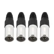 4pcs 4 Pin XLR Male Connector, Microphone Audio Cable Plug Mic Socket,Silver