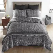Southwestern Aztec Boho Geometric Linear Printed TWIN Quilt Set Matching Tote
