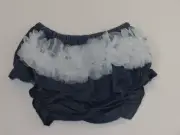 Denim Look Diaper Cover w/White Chiffon Ruffles 6-12 Months