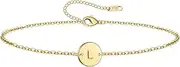 [Ovian] Initial Charm Bracelet for Women 18K Gold Plated stainless steel Coin Disc Engraved Letter Bracelet Personalized Monogram Name Bracelet