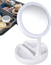 Travel Magnifying Mirror, Double Sided 10X Magnifying Portable Travel Mirror with Light, Foldable Desk Accessories for Her Women Girls