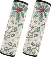 Car Seat Belt Pads Covers 2 Piecing Breathable Car Safety Seat Belt Strap Shoulder Pad Camera Bag Strap Cover Car Accessories for Adults and Kids S Christmas and New Year with Holly and Mistletoe