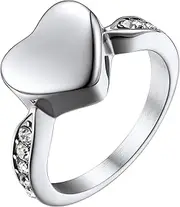 [PROSTEEL] Womens Stainless Steel Memorial Urn Rings for Ashes, Heart Ring, Cremation Jewellery, Come with Gift Box