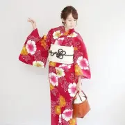 Women Yukata Kimono Japanese Fabric and OBI Belt Set Of 2 x38-a5