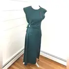 House of Harlow Revolve Satin Slip Dress S CUTOUT Ring Zipper Green Slit NWT