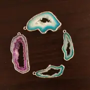 Natural Real Geode Slice Silver Electroplated Single Bail Connectors DIY Pendant