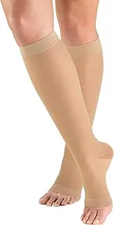 Truform Sheer Compression Stockings, 15-20 mmHg, Women's Knee High Length, Open Toe, 20 Denier, Nude, Large