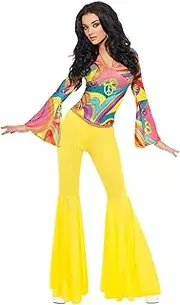 Smiffys Women's 70's Groovy Babe Costume, Top and Flared Pants, 70 Disco, Serious Fun, Size