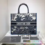 二手精品 DIOR 迪奧 BOOK TOTE 托特包 PALMS圖案刺繡棕梠樹 手提包 單肩包 購物包 女款 藍色