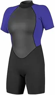 O'Neill Womens Reactor II 2mm Back Zip Shorty Wetsuit - Black Cobalt - Easy Stretch