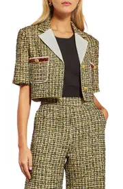 English Factory Premium Tweed Crop Jacket in Yellow/Black at Nordstrom, Size Large