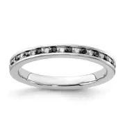 Sterling Silver Black & White Diamond Stackable Ring Size 9 for Women 2.34gm