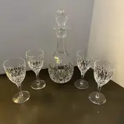 Atlantis Crystal Wine Decanter 4 Glass Holiday Set Hand Blown Crisal Portugal