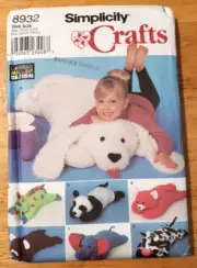 Simplicity Crafts Pattern 8932 40" Pillow Animals Dog Fox Bear Cow Dragon Panda