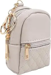 [Generic] Mini Backpack Keychain, Cute Makeup Bag for Lipstick, Small Change Pouch Coin Purse with Zipper, Travel Zipper Keychain Pouch for Card Holder Data Cable (Gray, One Size)