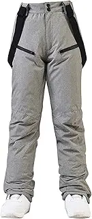 QIULAO Men's Women's Ski Trousers, Waterproof Windproof Warm Snow Trousers, Detachable Straps, Support Single Board Double Board, Outdoor Couple Trousers (Color : Grau, Size : Small)