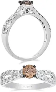 [LE VIAN] 1 Carat Chocolate Diamond Twist Band Engagement Ring for Women I 14k White Gold Promise Ring for Her (Brown/H-I, SI2-SI3, 1.01 cttw) Clear Diamond Accents Wedding Anniversary Band Size 6 to 8,