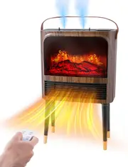 Yopower 2000W Electric Fireplace, Space Heater with Humidifier, 3D Realistic Flame, 12H Timer, 3 Speeds, 500ml Water Tank, Portable Fireplace Heater for Home, Bedroom, Office Use, Brown