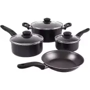 7 Piece Nonstick Dishwasher Safe Cookware Set, Black