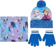 [Disney] Frozen Bobble Hat + Snood Scarf + Gloves for Girls 3 Piece Winter Set for Kids Elsa Anna, Elsa / Anna, 2-8 Years