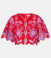 [Farm Rio] Farm Rio Porcelain Garden floral linen blouse AU 14 red