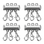 Layering Necklace Clasps, 4Pcs 3 Strands Slide Magnetic Tube Lock Clasps Silver