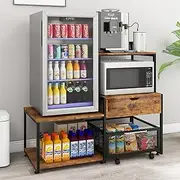 PUNCIA Mini Fridge Stand with Storage Coffee Bar Cabinet with Power Outlet Beverage Wine Refrigerator Table Microwave Oven Stand Rack with Large Capacity Drawer and Basket for Home Dorm Apartment