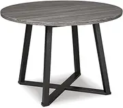 [Signature Design by Ashley] Centiar Mid Century Round Dining Room Table, Gray & Black