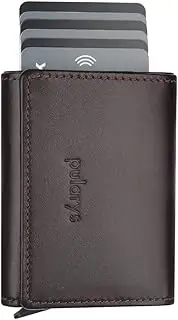 [pul pularys] PULARYS Mini Wallet BOSTON - Multifunckion Credit Card Case - Italian Leather - RFID blocking - Size: 7.5 x 9.5 x 2.5 cm - Space for up to 10 Cards - Snap Fastener - Classic Design, Brown, Minimalist