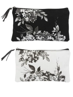 Ganz E8 Women's Canvas 8.5x5in Make-Up Cosmetic Bag Case - Floral Noir ER57732