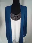 AGP womans layered look top teal outside white inside with black beaded neckline