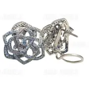 Vintage Rose Flower Moissanite Art Stud Earrings Omega Back Solid 14K White Gold