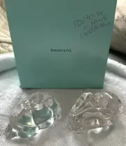 NIB PAIR Vintage TIFFANY & CO Lead Crystal CANDLE HOLDERS Tortoise and Hare