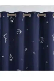 Vangao Navy Blue Blackout Curtains Space Theme W52" x L63" x2, Silver |