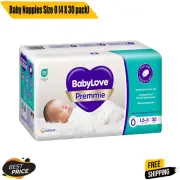 BabyLove Premium Baby Nappies Size 0 Premmie (1.5-3kg) 120 Piece (4 Pack x 30)AU