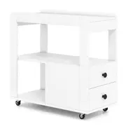 Costway Narrow End Table Modern 2-Drawer Sofa Side Table w/Open Storage Shelves Rolling Nightstand