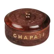 Sheesham Wood Solid Letter Print; Floral Chapati Box - Brown - karigar creations