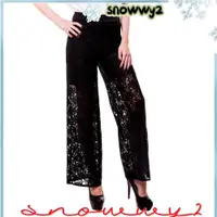 在飛比找蝦皮購物優惠-SNOWWY2蕾絲闊腿褲,彈性趨勢鏤空七分褲,新建黑色時尚夏