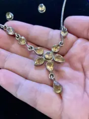 Solstice Vintage Sterling Silver Natural Facet Citrine Necklace Earring Set 925